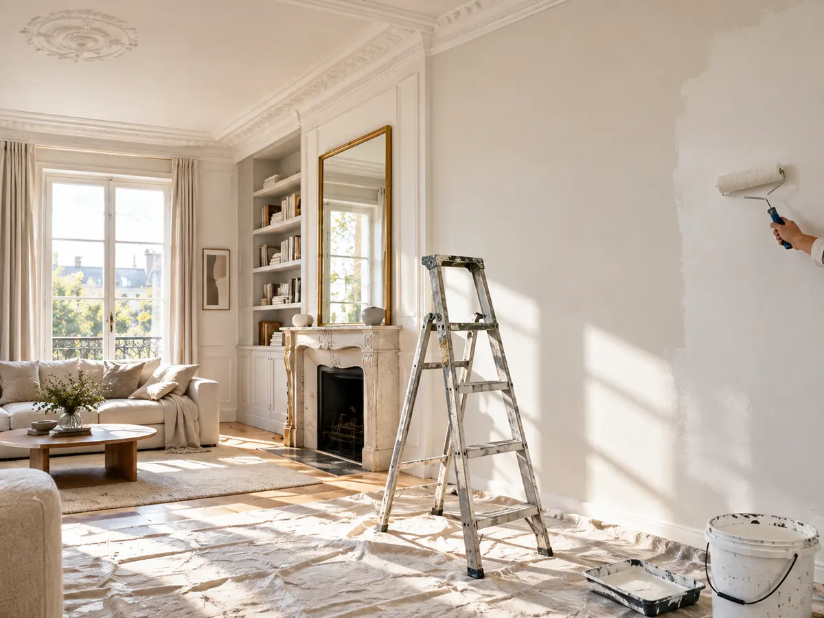 Mur peint en blanc au rouleau